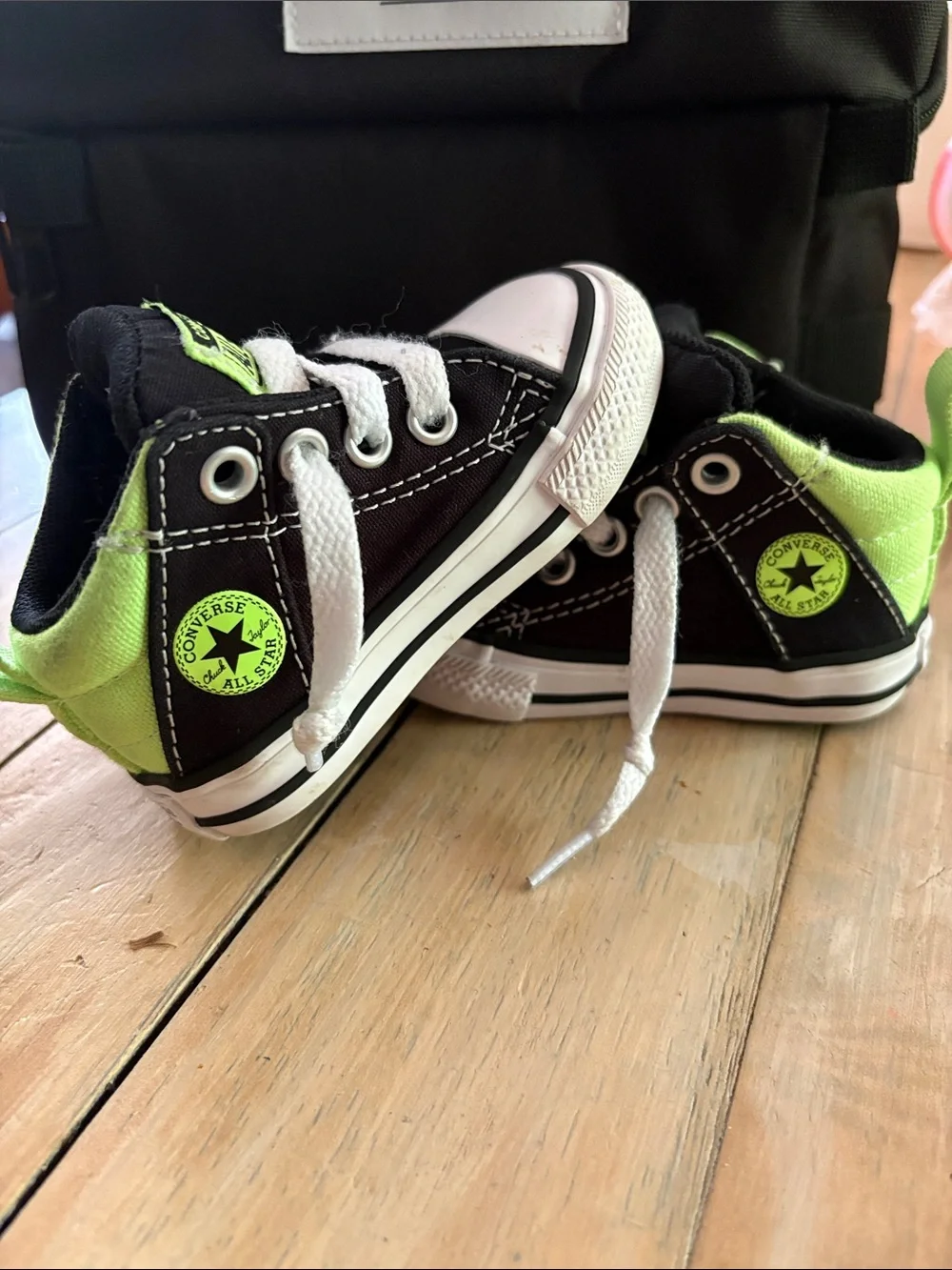 Converse Kids Black & Neon Green High-Top Sneakers